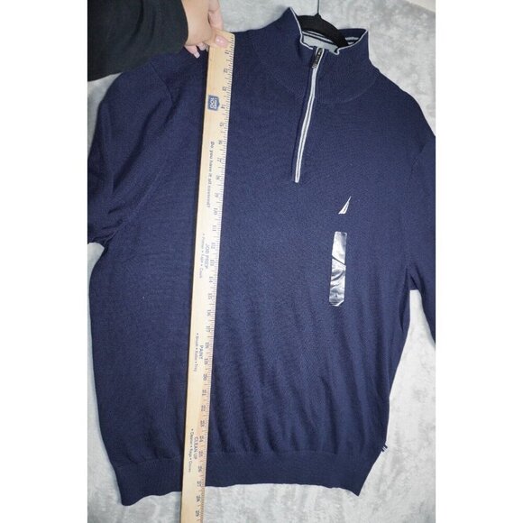 Nautica Classic Navy Quarter-Zip Pullover Sweatshirt with Signature Logo L - Picture 13 of 14